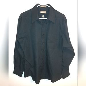 Satin Stripe Fitted Black Dress Shirt